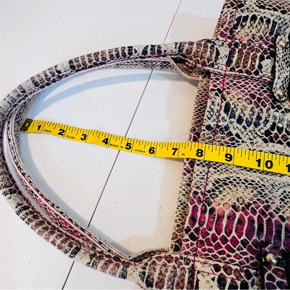 Faux Leather Multicolor Rattlesnake Textured Pattern Large Tote Bag Zippered 14" - Picture 10 of 11